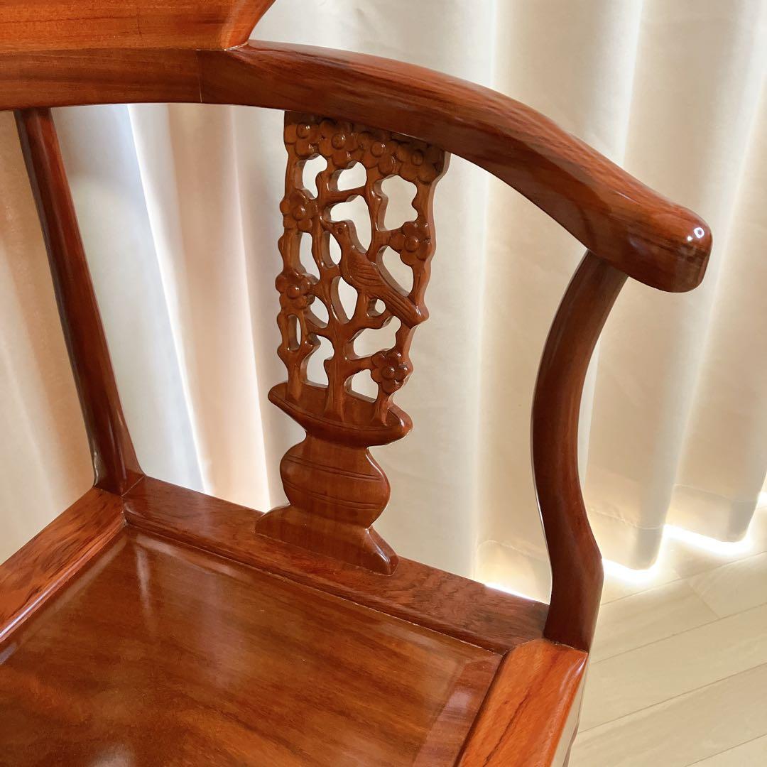 【ビンテージ】唐木調 透かし彫り アームチェア 無垢材 中国家具