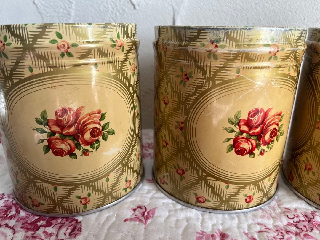 アンティーク　バラ柄のキャニスター3個