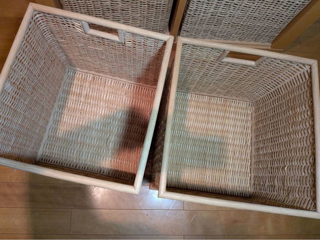 ■送料込■無印良品 オープンシェルフ 木製棚 スタッキング 収納カゴ付きラタン