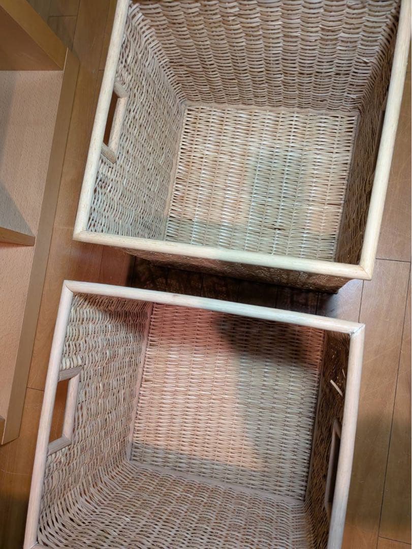 ■送料込■無印良品 オープンシェルフ 木製棚 スタッキング 収納カゴ付きラタン