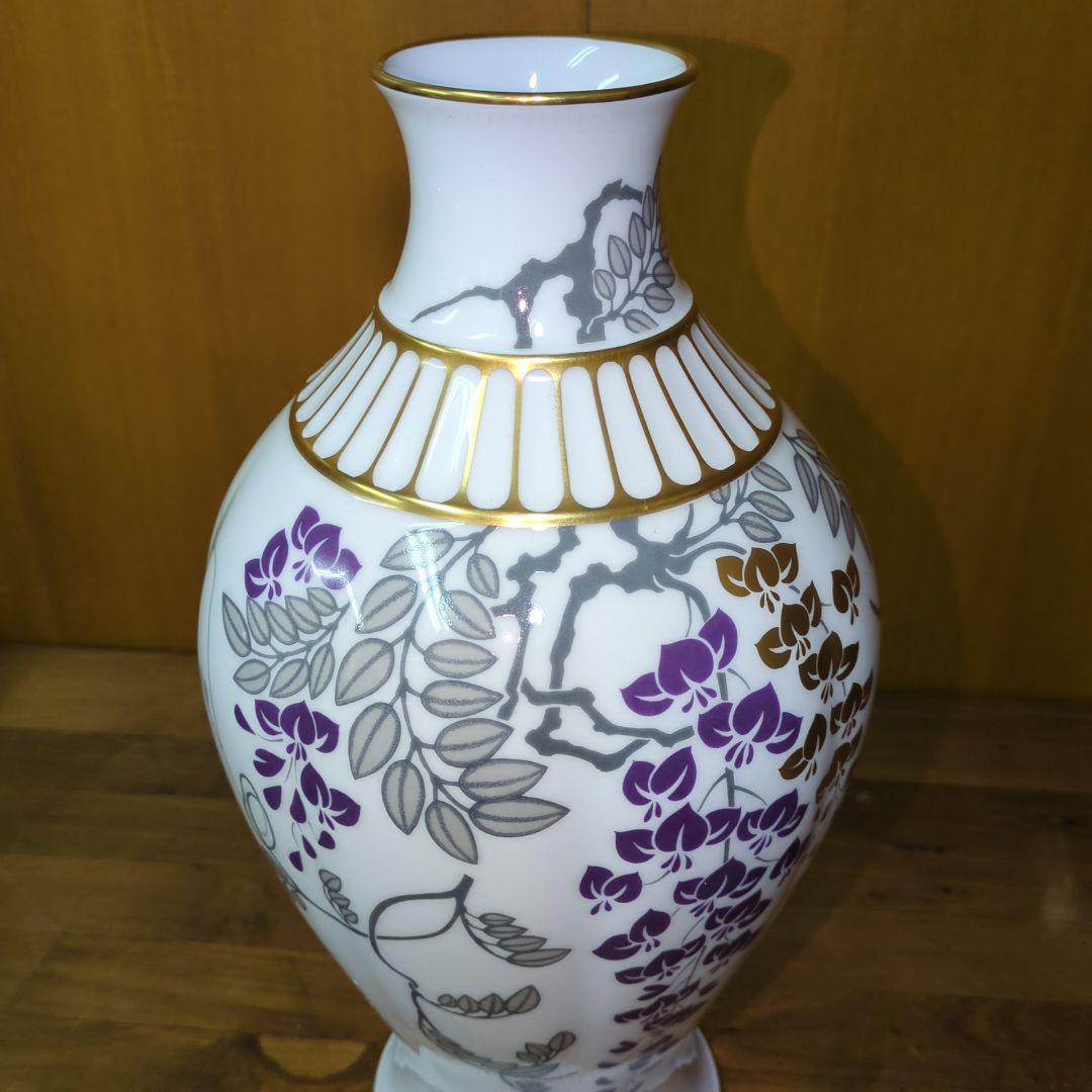 大倉陶園 OKURA 金彩色絵 藤の花 花瓶 高さ35cm