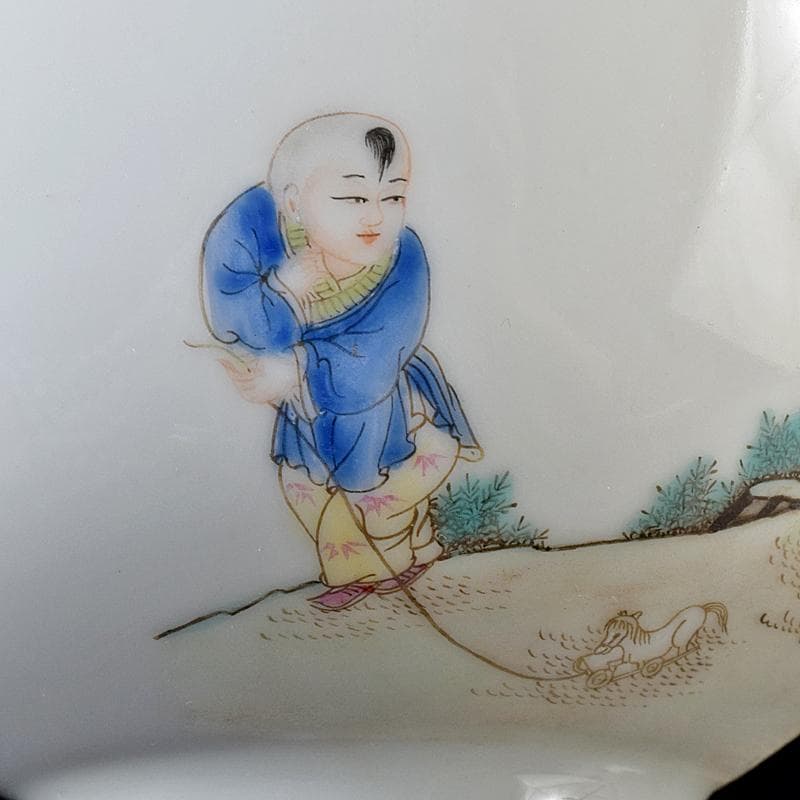 中国　雍正年製　粉彩漢詩唐子文碗　C　8019E