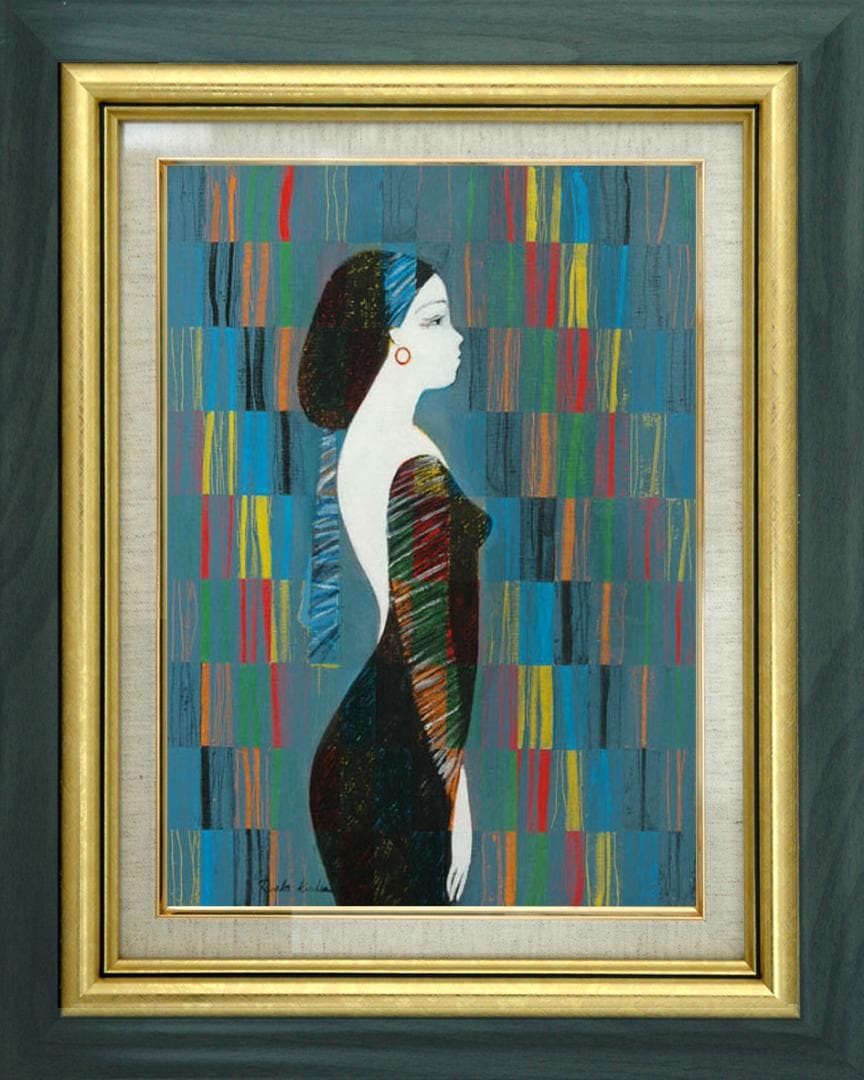 油絵 菅家令子 絵 絵画インテリア 額付(銀) uF6-030214 人物 女性