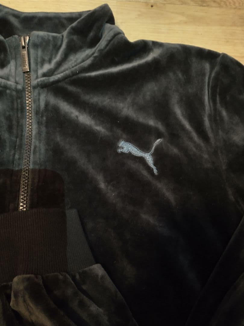 PUMAプーマ ベロア セットアップ 刺繍ロゴ ブラック　M
