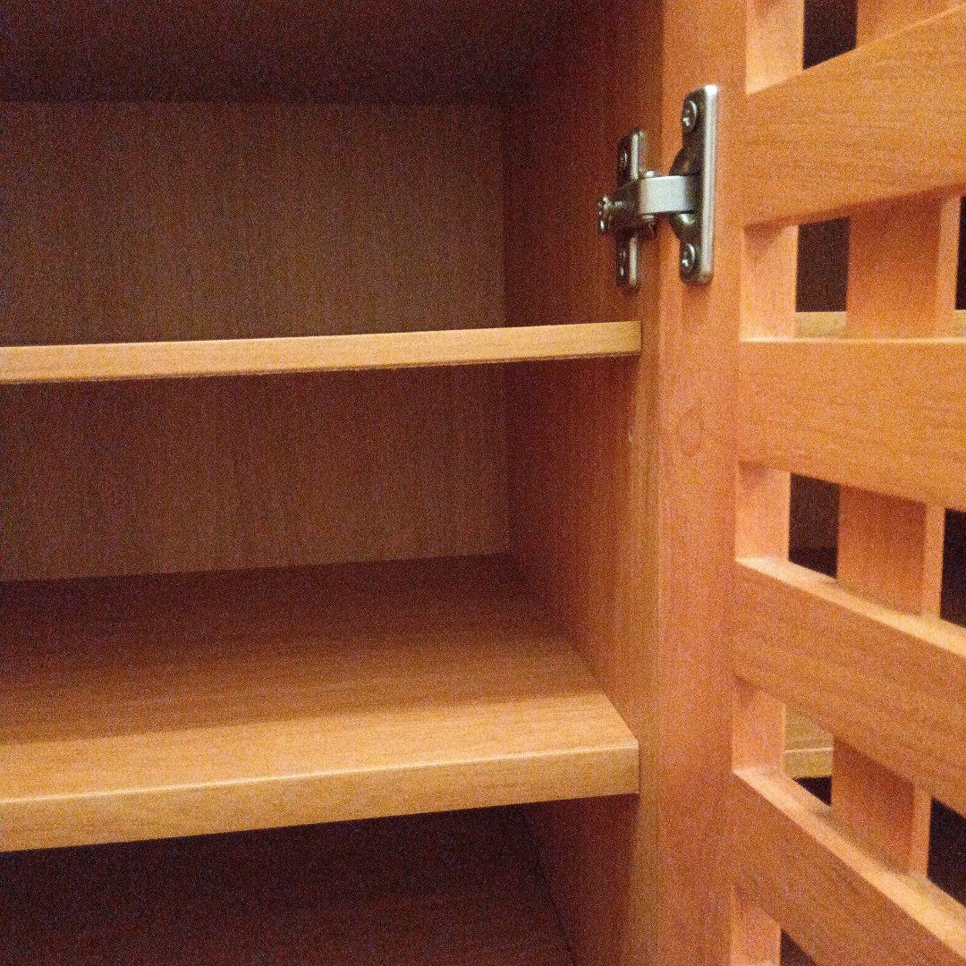 木製シューズラック 格子扉 6段収納