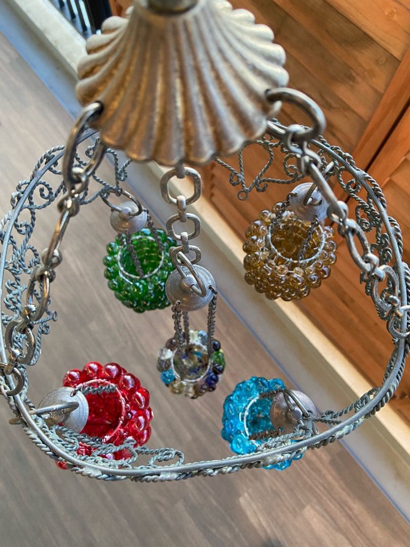 シャンデリア　キャンドル　アンティーク　バブルガラスインド製間接照明インテリア