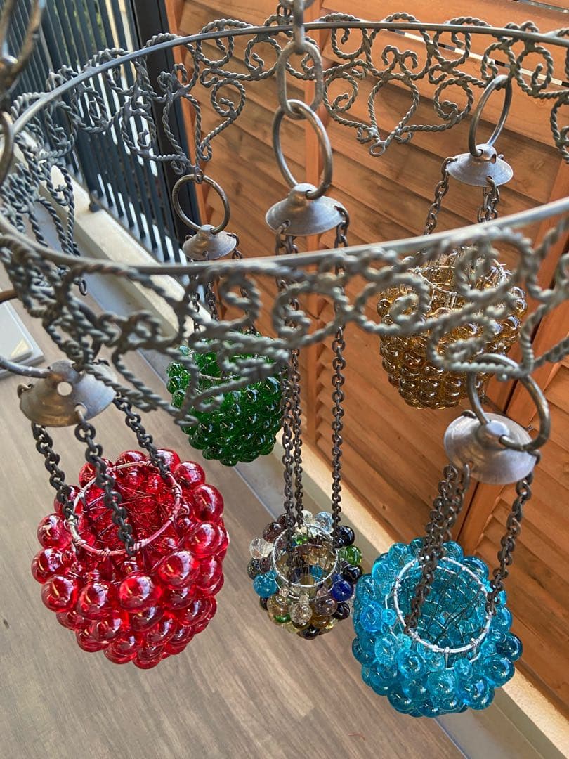 シャンデリア　キャンドル　アンティーク　バブルガラスインド製間接照明インテリア