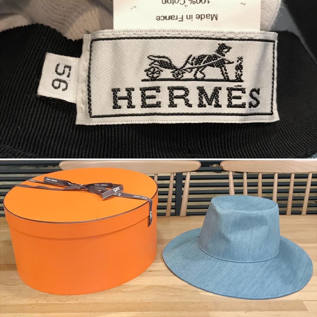 新品同様 エルメス セリエボタン デニムハット バケットハット 56 レディース