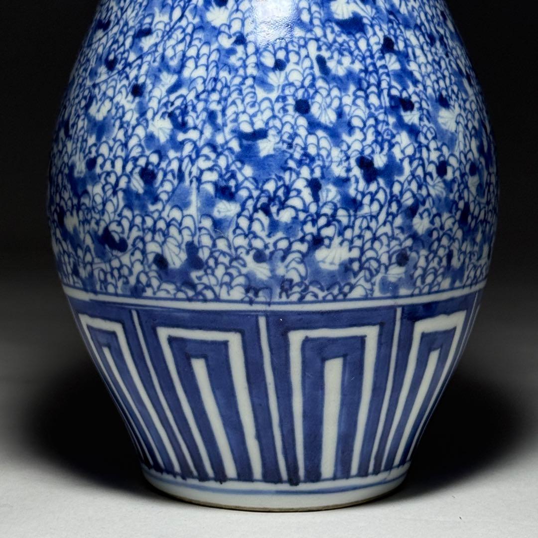 ◆古伊万里 染付微塵唐草文徳利 一輪挿し 花瓶 江戸時代中期〜後期 金継ぎ◆