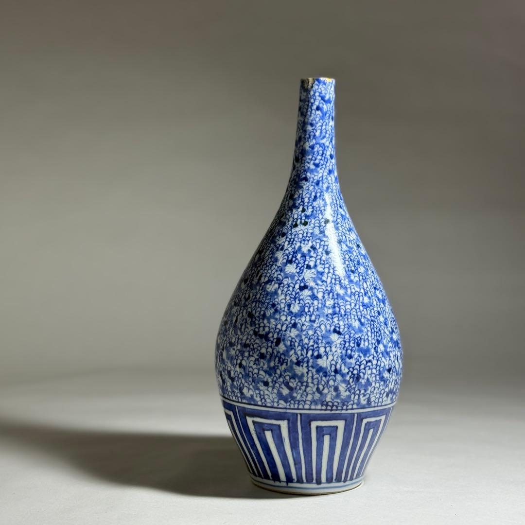 ◆古伊万里 染付微塵唐草文徳利 一輪挿し 花瓶 江戸時代中期〜後期 金継ぎ◆