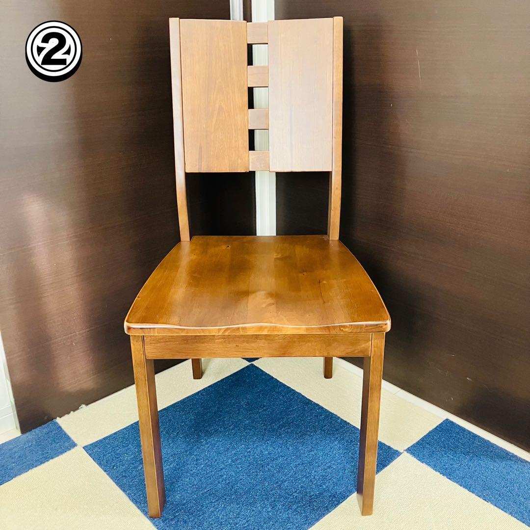 【美品】ダイニングチェア 椅子 2脚セット 完成品 木製 タモ材 送料無料 茶色