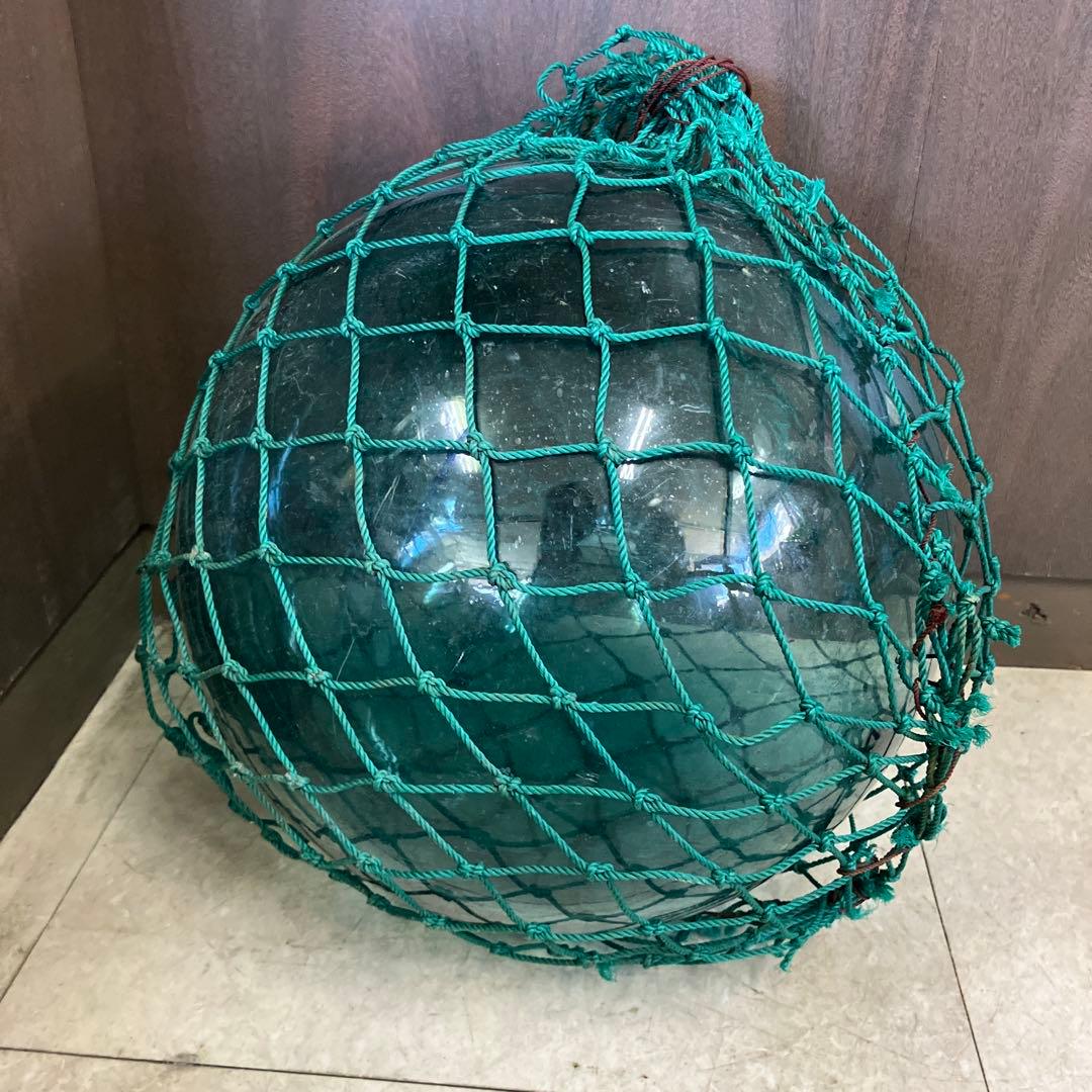 A-3 【大型】ガラス製 浮き玉 浮き球 漁具 網付き レトロ アンティーク