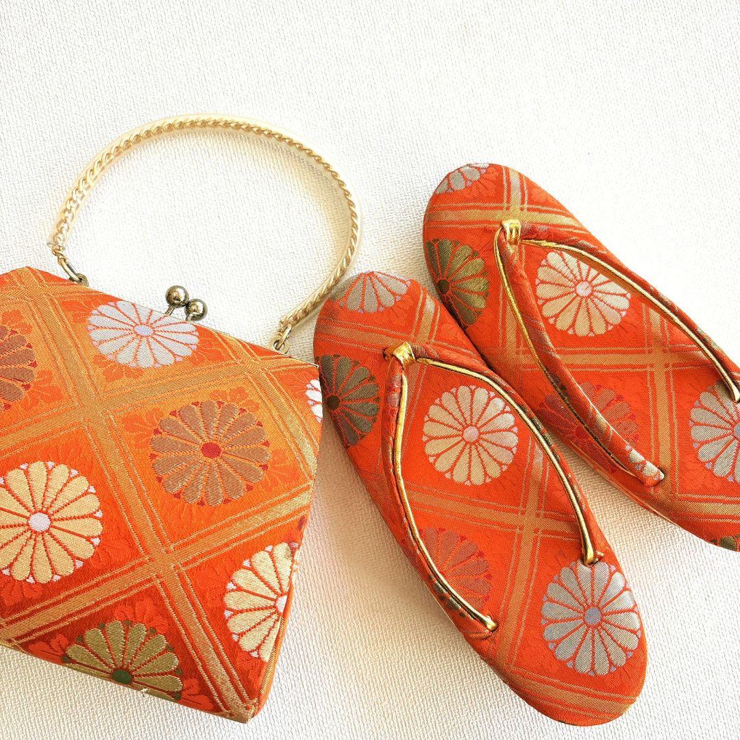 セット　七五三　７歳女の子　きもの　オレンジ　紫式部　小物セット　52925