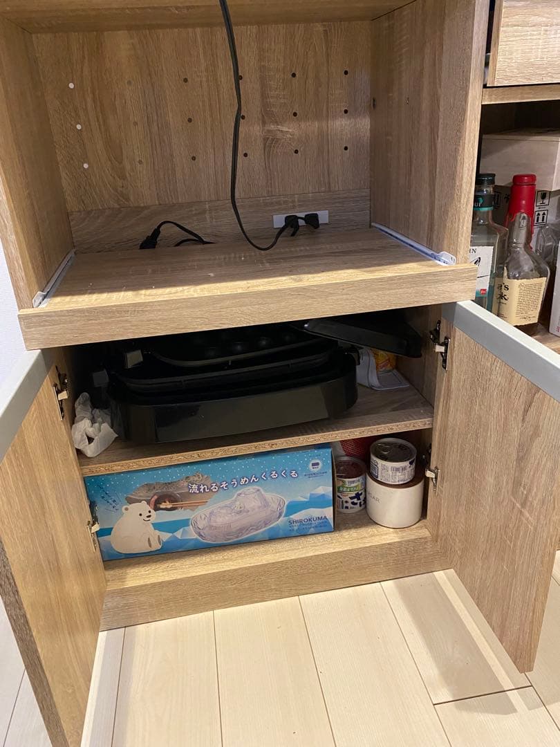 【YSK429】 LOWYA 美品　木目調 食器棚 上部キャビネット付き