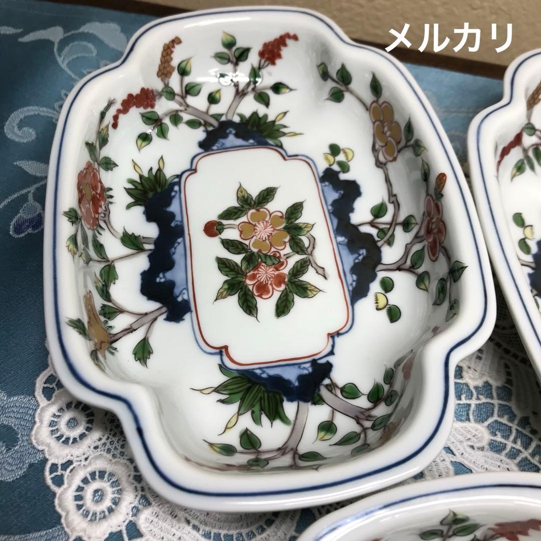 源右衛門窯　染錦草花文　深皿　向付　5客１セット　❀美品❀　ひなまつり