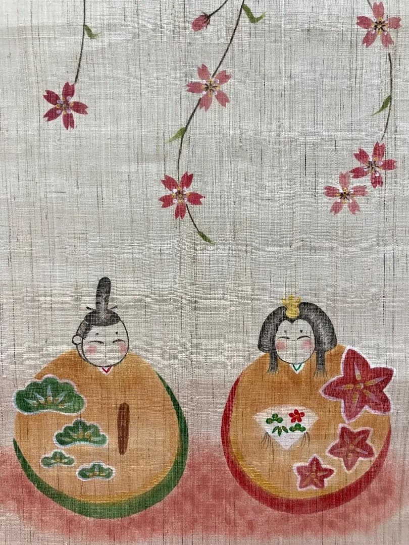 A3 高級な麻のタペストリー　TK14 雛飾り　ひな人形コンパクト雛タペストリー