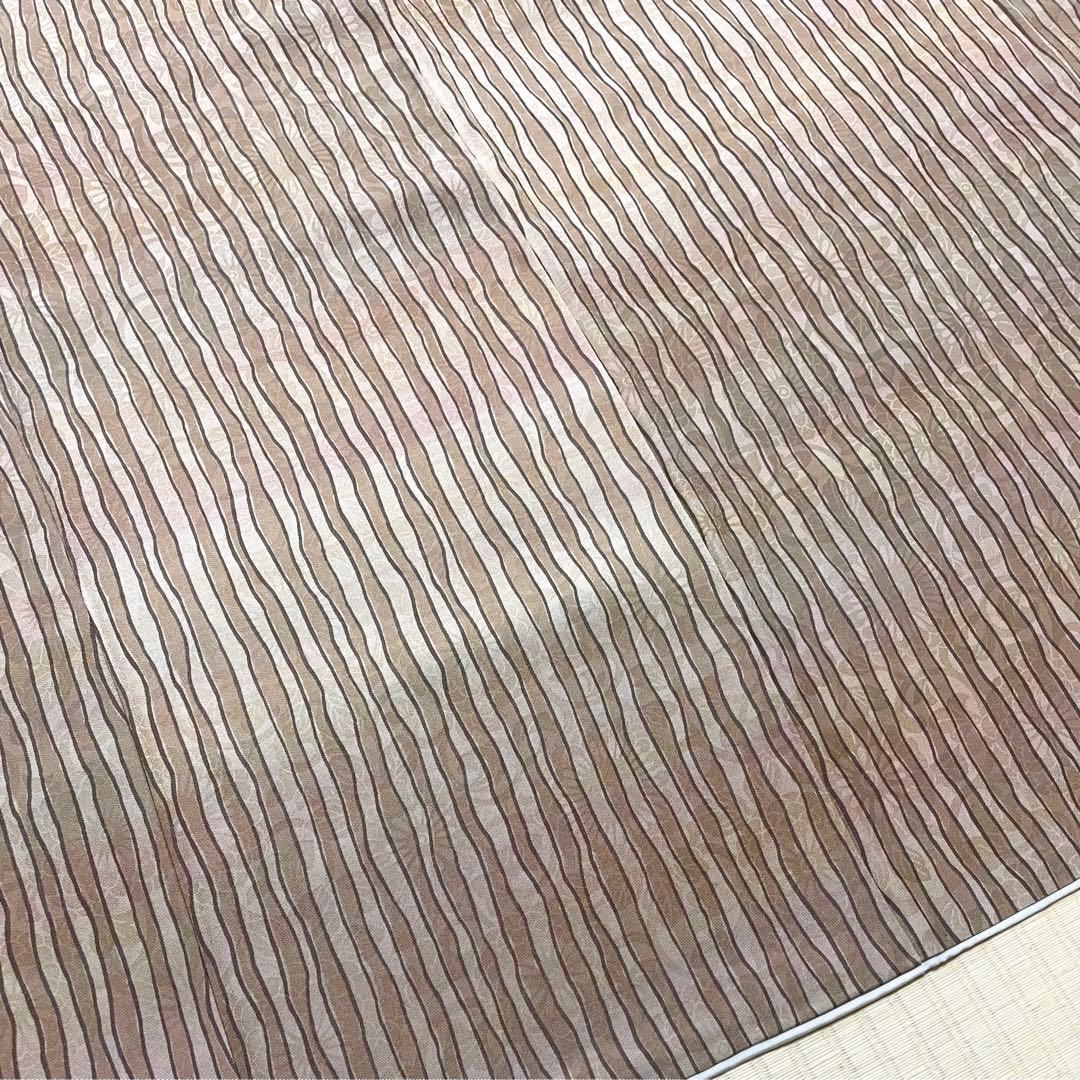 極上 三眠蚕 花唐草の地紋に縞の染め 小紋 残布