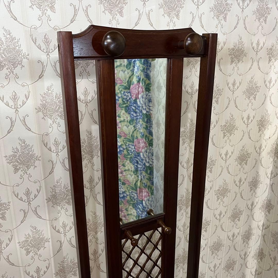 【アンティーク】KOIZUMI 木製 傘立て付き スタンドミラー ハンガーラック