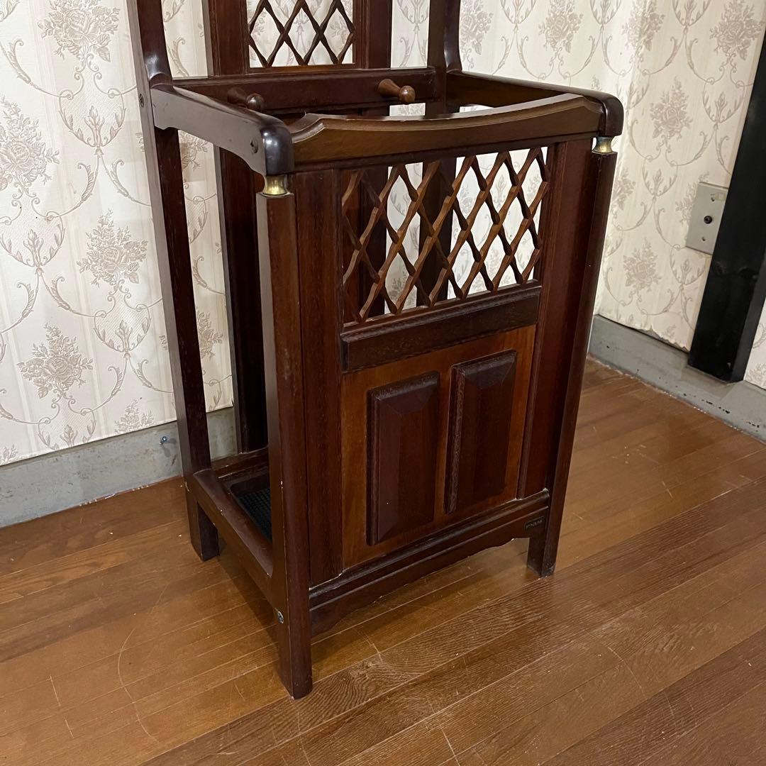 【アンティーク】KOIZUMI 木製 傘立て付き スタンドミラー ハンガーラック