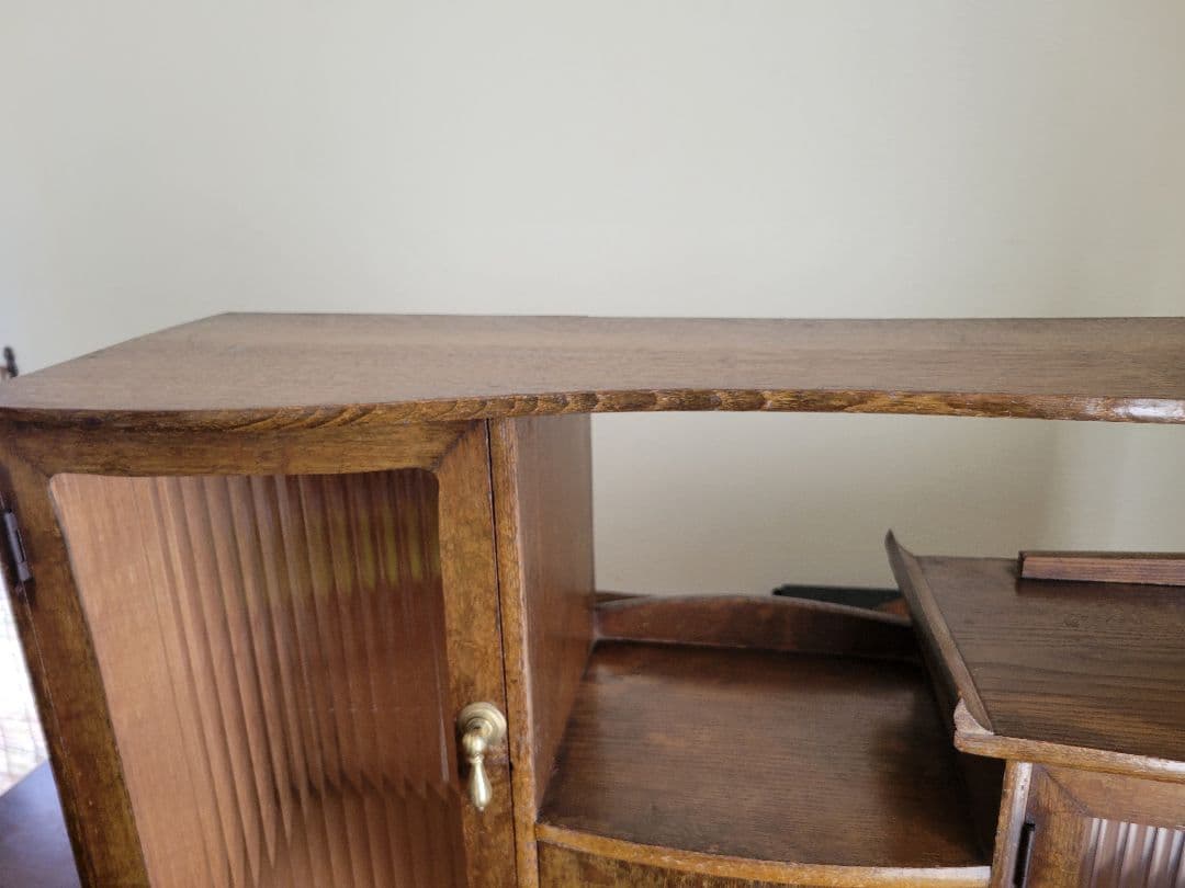 飾り棚　昭和レトロ　アンティーク　インテリア戸棚　モールガラス　当時物