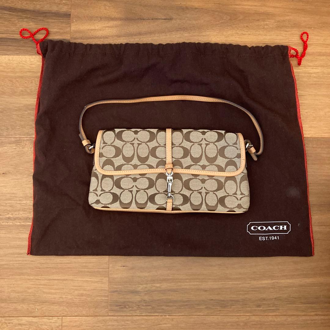 COACH ロゴ柄 クラッチバッグ ベージュ/ブラウン