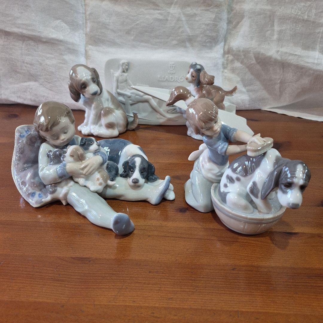 Lladro 陶器 犬と子供の装飾品セット 5点セット