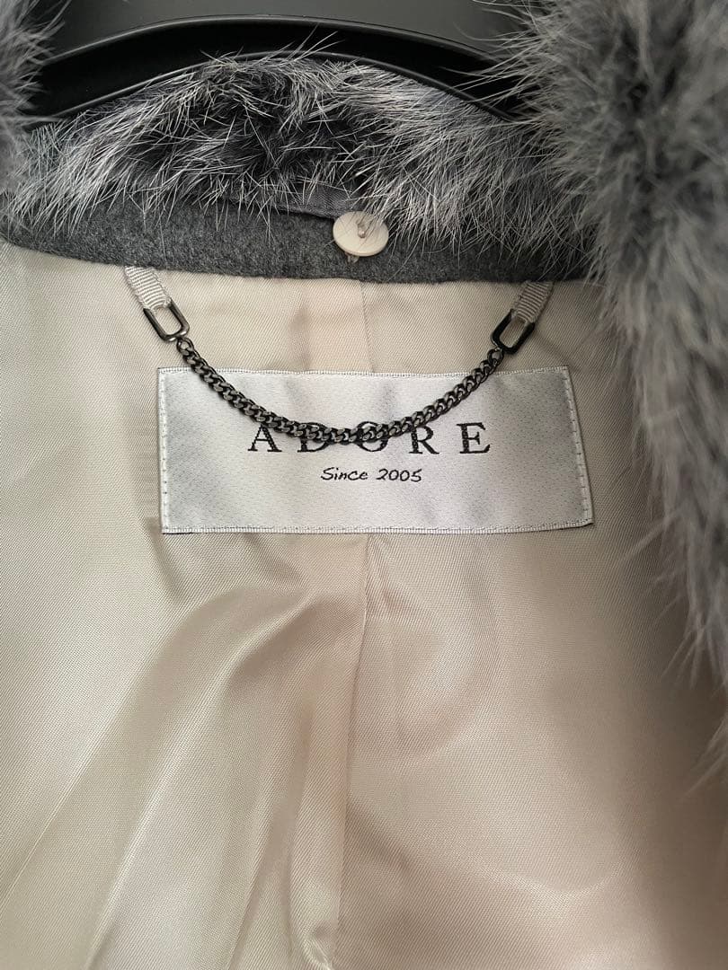 ADORE カシミア混　フォックスファーリバーコート　3way フード グレー