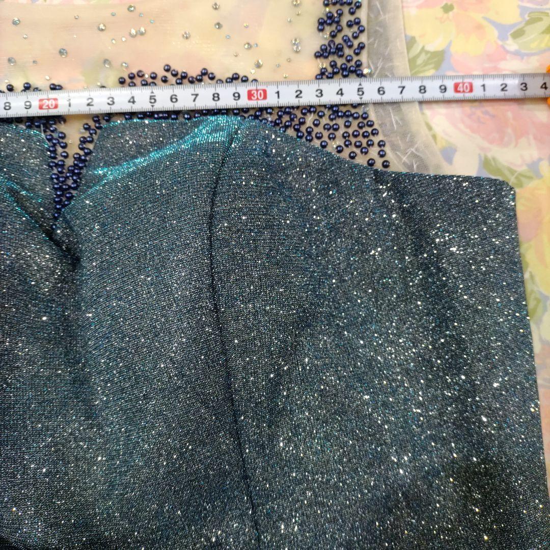 H-5 ダークブルー ビーズ＆光沢の有る総ラメ入装飾　 パーティドレス　カラオケ