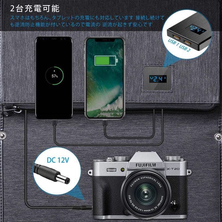 ソーラーチャージャー 29W 2USBポート+12V DC ソーラー充電器
