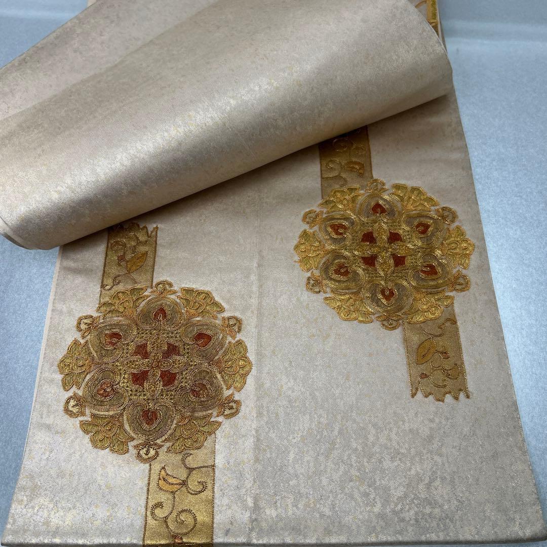 金色系 刺繍入り 太鼓柄袋帯0105