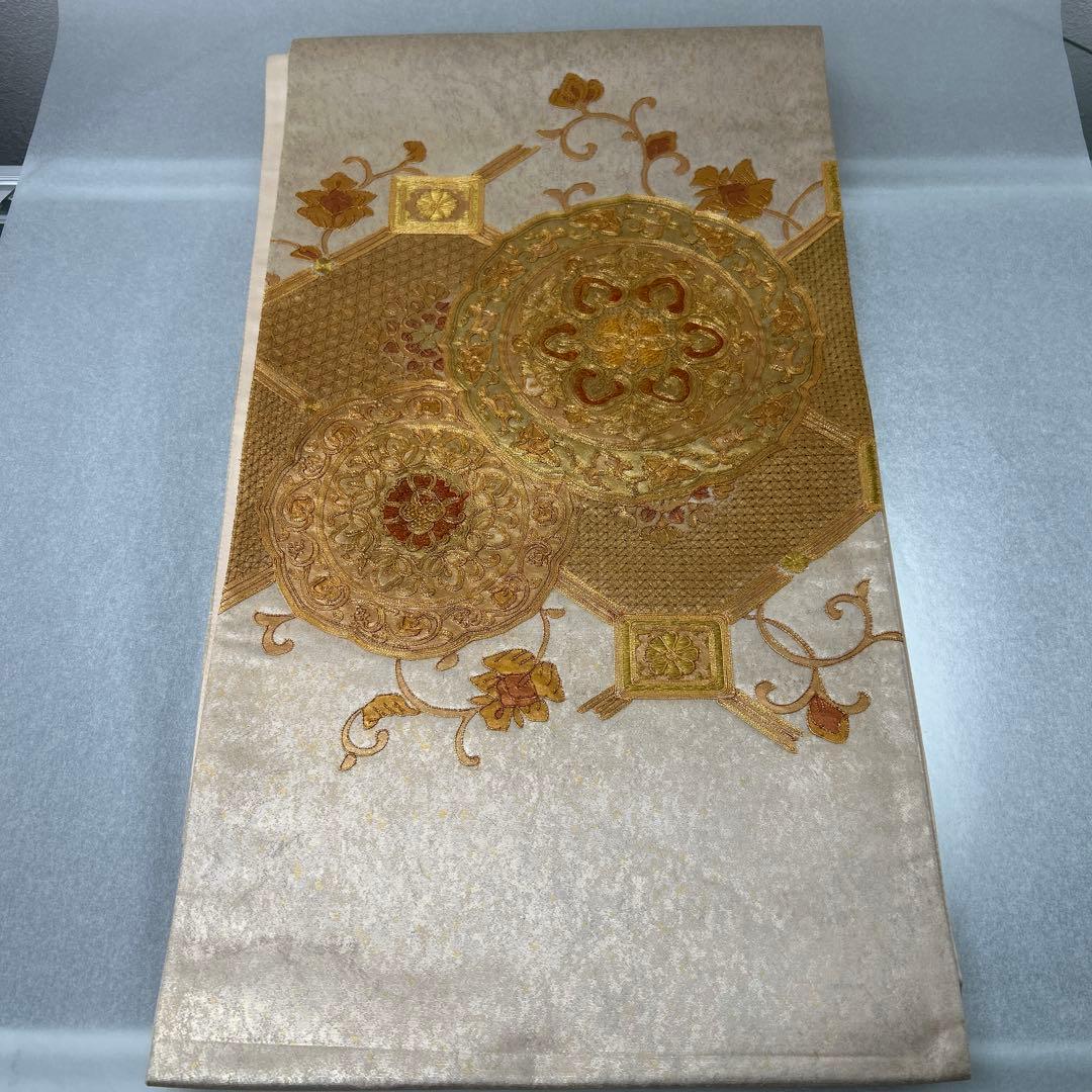 金色系 刺繍入り 太鼓柄袋帯0105