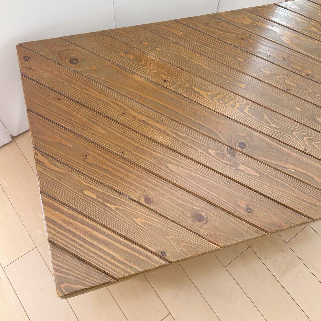 アンティーク　センターテーブル　コーヒーテーブル　メッシュスチール棚　パイン材