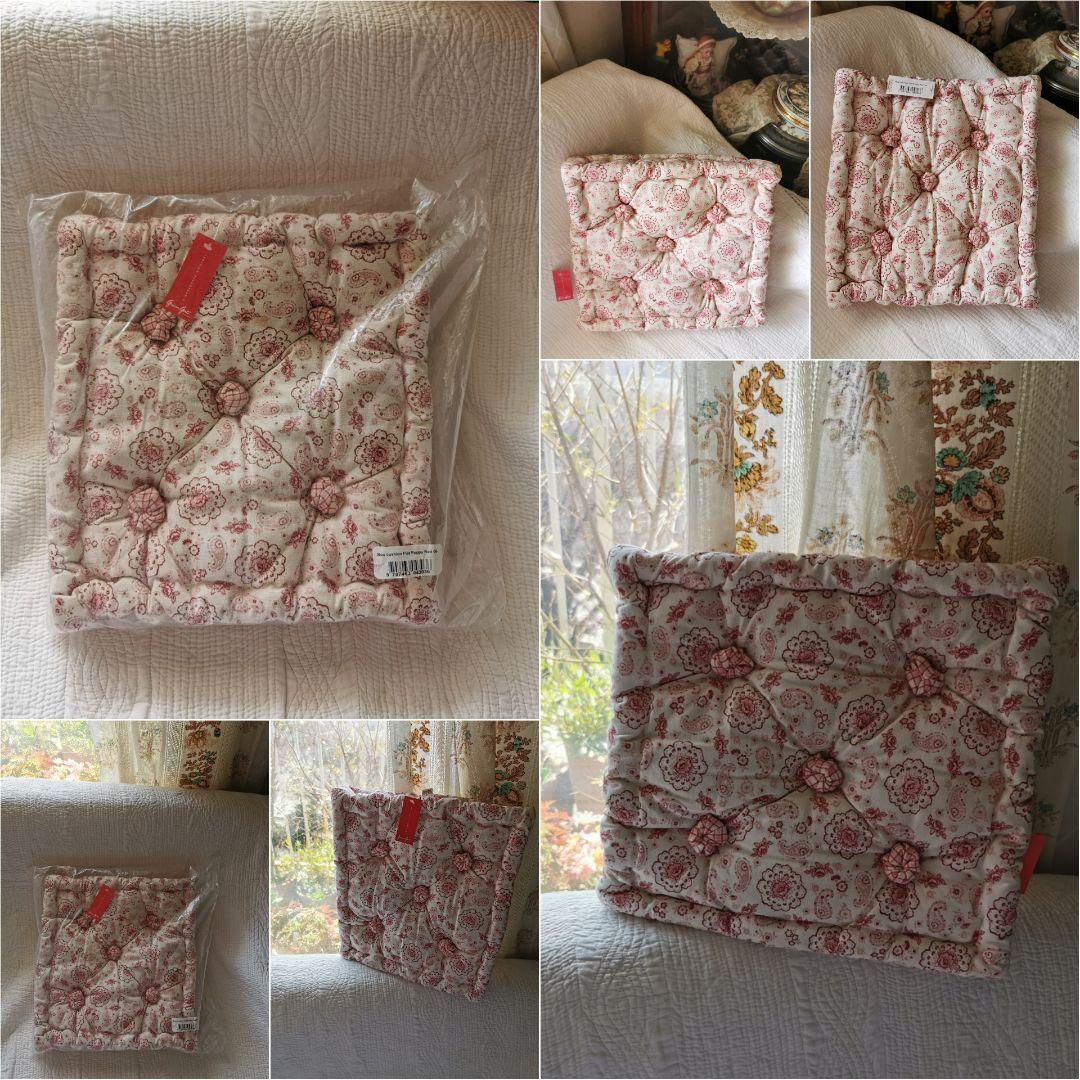 ヴィンテージ新品グリーンゲイト ポピーレッド リバーシブル肉厚ボックスクッション