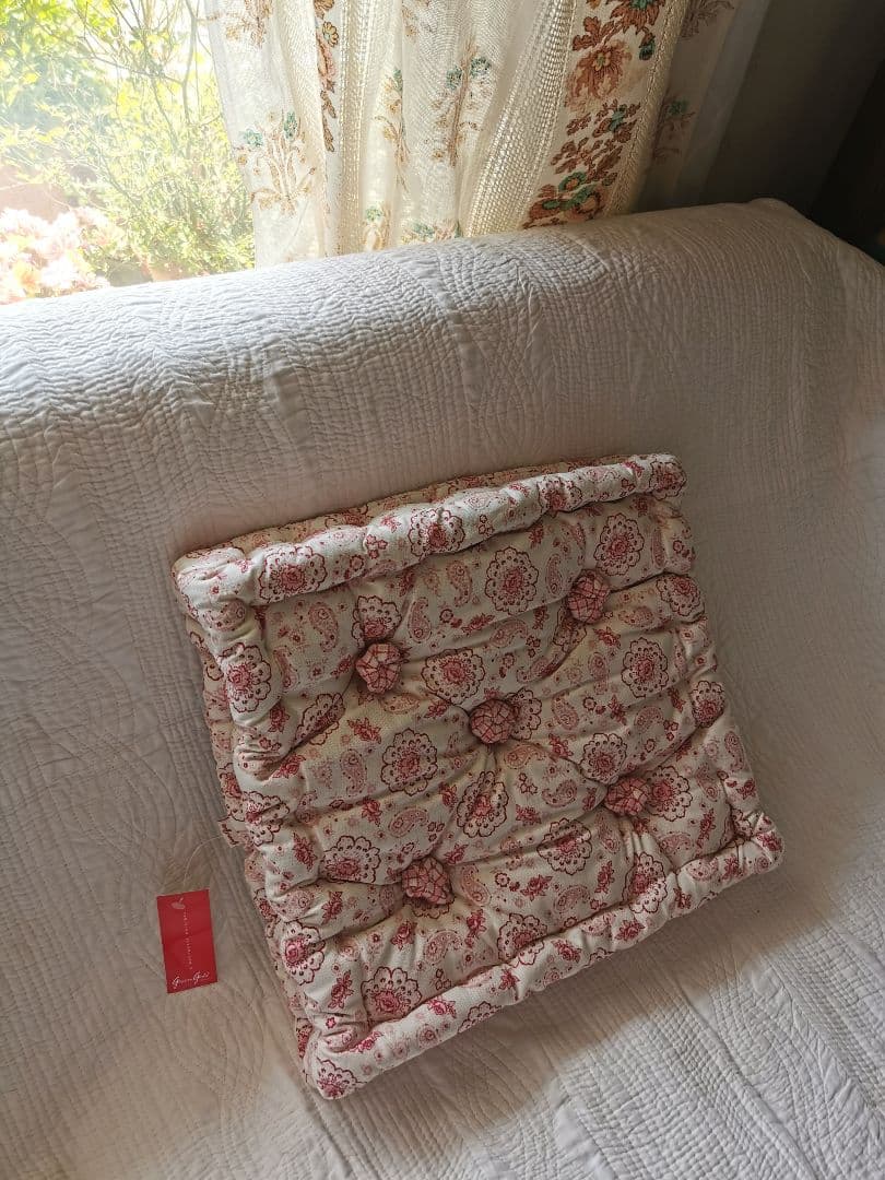 ヴィンテージ新品グリーンゲイト ポピーレッド リバーシブル肉厚ボックスクッション