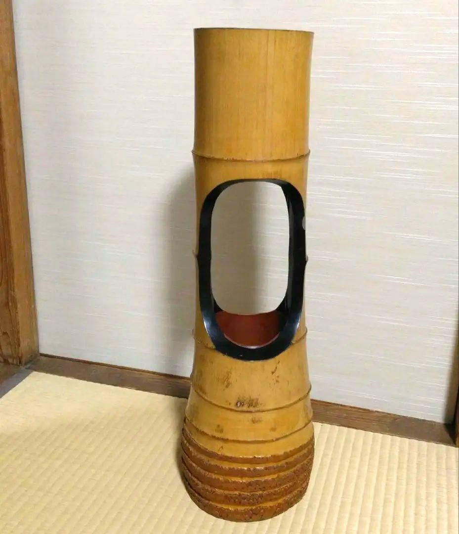 花器　小原流　いけばな　天然　孟宗竹　切根付　二重　生花　存在感　立派　和　日本