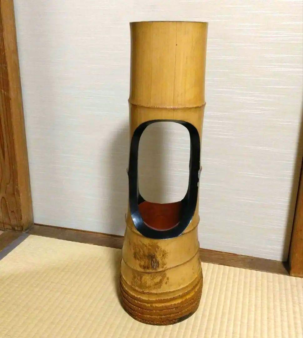 花器　小原流　いけばな　天然　孟宗竹　切根付　二重　生花　存在感　立派　和　日本