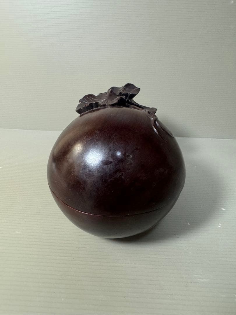 2469 中国　唐木紫檀製　瓢箪形　蓋物　置物　美品