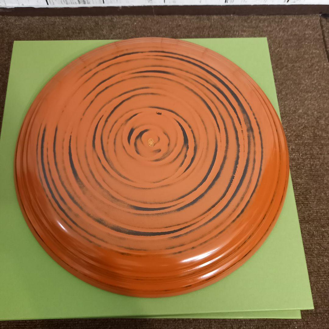 【未使用】象彦の丸盆　(根来塗　漆器　ロクロ目　朱塗り　丸盆　中)2枚セット