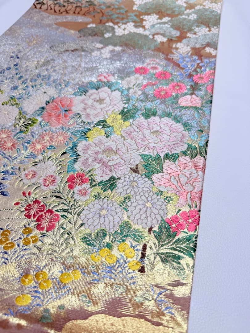 高級 袋帯 正絹 六通柄 西陣織 ゴールド 唐織 訪問着 色無地 フォーマル