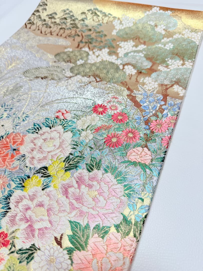 高級 袋帯 正絹 六通柄 西陣織 ゴールド 唐織 訪問着 色無地 フォーマル