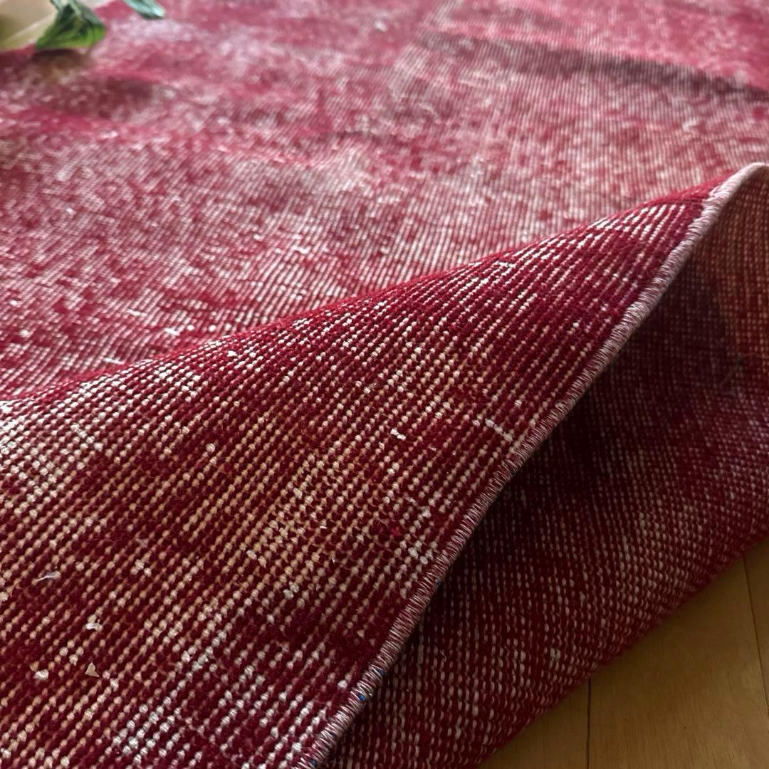 89×189こっくりと深みある赤　レッドワンカラーラグ　トルコヴィンテージラグ