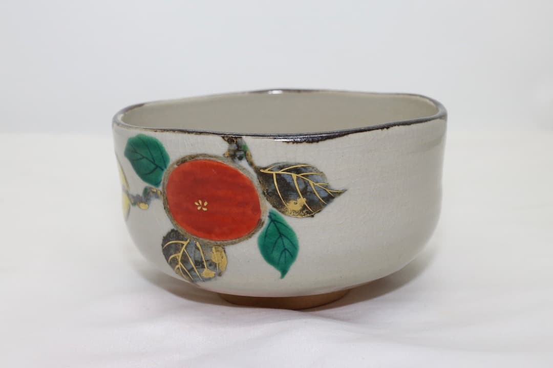 京焼 中村秋峰 乾山写柿絵 金彩 茶碗 茶道具 共箱 共布
