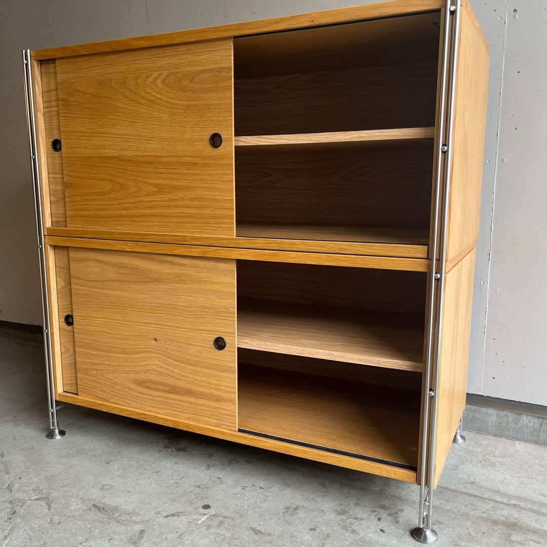 美品・廃盤希少★無印ステンレスユニットシェルフ・ボックス木製引き戸オーク材セット