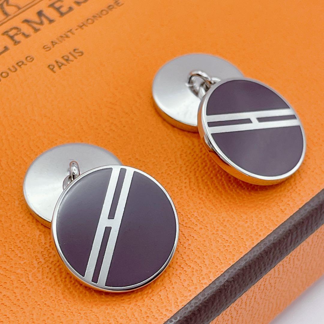HERMES カフリンクス　サークル　Hロゴ　カフス　エルメス　ブラック