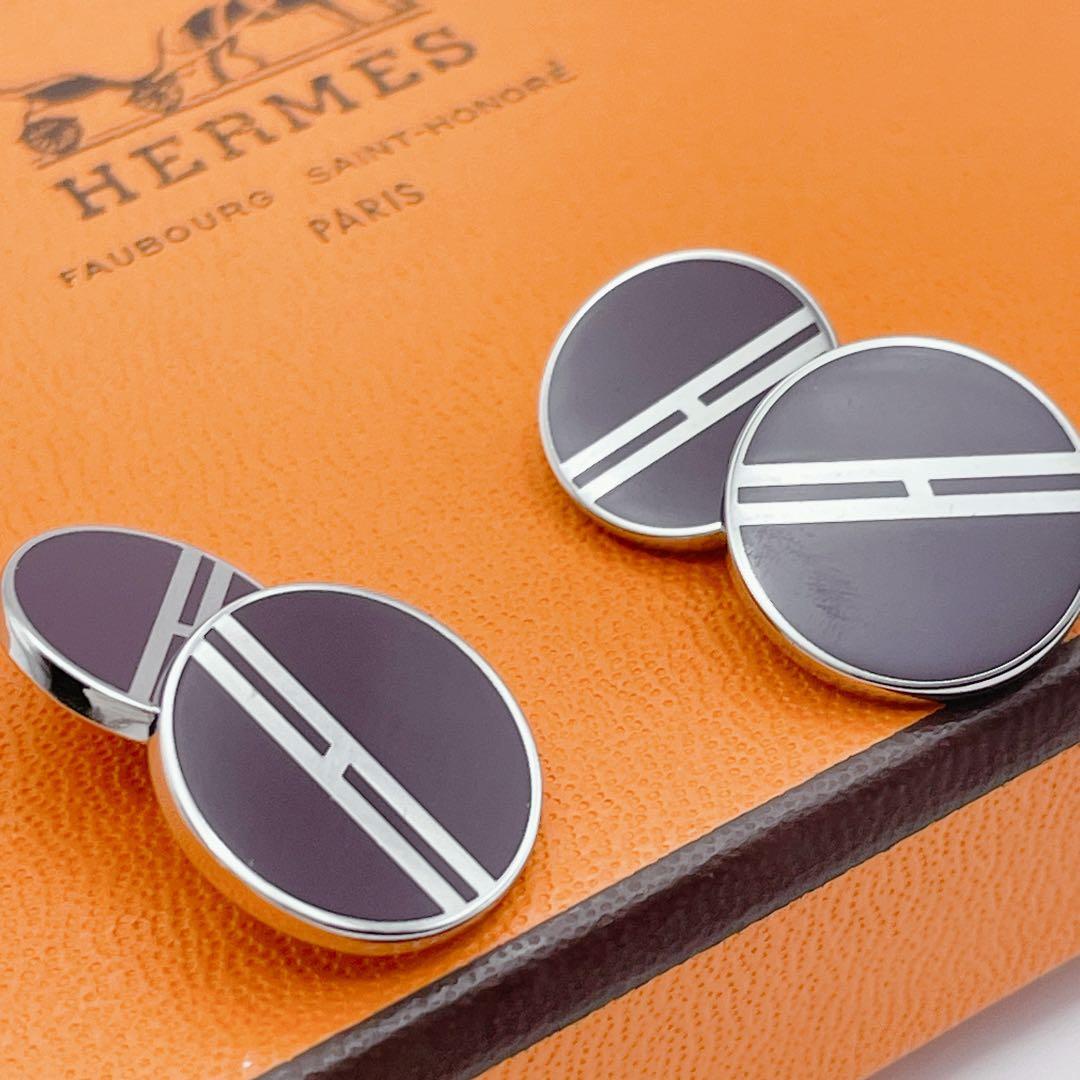 HERMES カフリンクス　サークル　Hロゴ　カフス　エルメス　ブラック