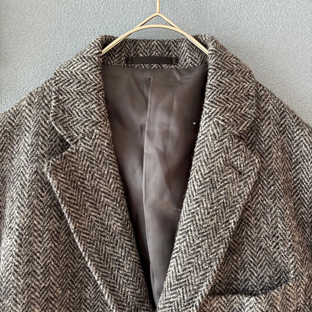 ハリスツイード［M］上品シック◎ウール100%◎高級◎ヘリンボーン柄ウールコート