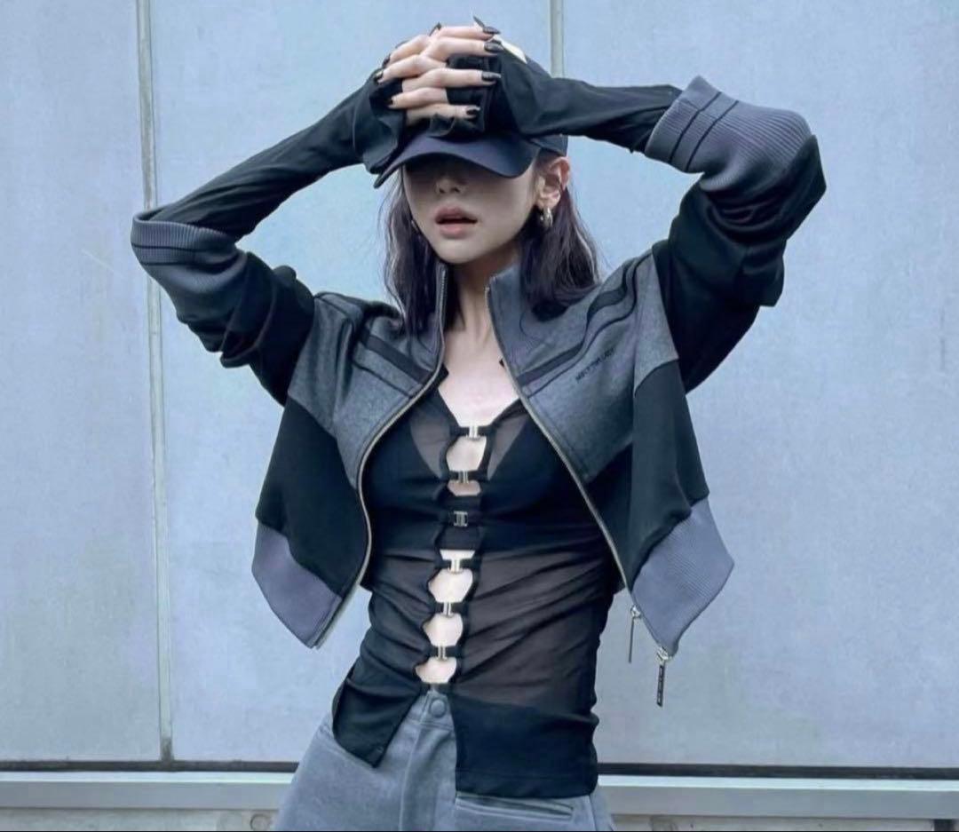 トップス melt the lady sheer hook tops black