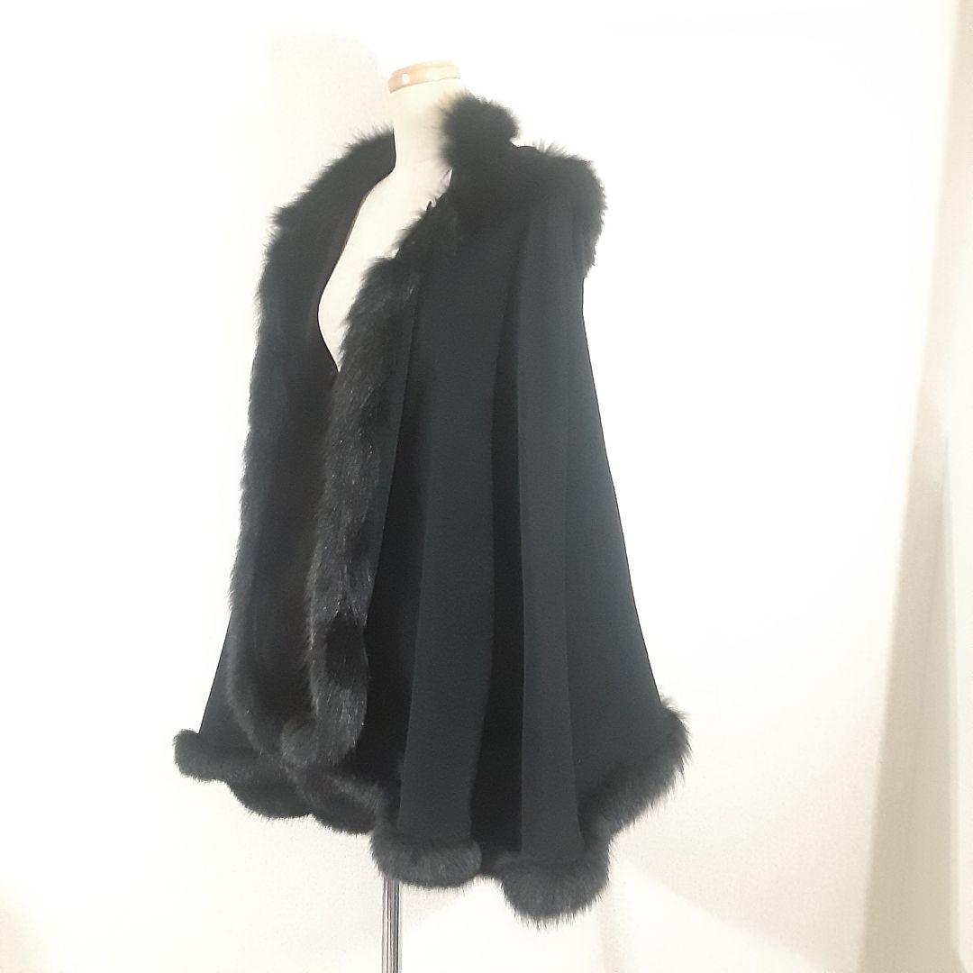 ロブアート　極美品　アンゴラ　リアルファー　フード付きケープコート　黒　日本製
