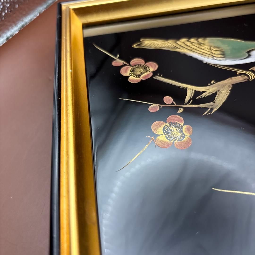 輪島塗パネル　藤八屋　奥田漆器店　漆師　ウグイス？　梅