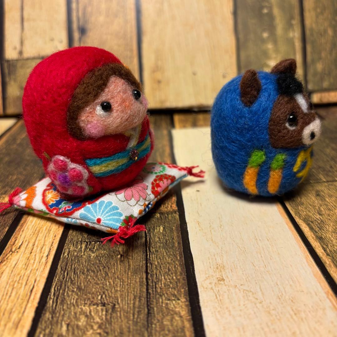 白馬赤だるま2点♡女の子だるま♡馬青だるま【羊毛フェルト・アクレーヌ】干支